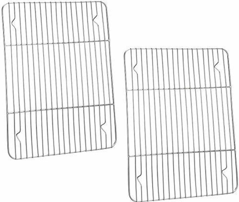 Indian Decor 313388 Cooking Rack Pack of 2, Stainless Steel Cooking Cooling Baking Roasting Grilling Drying Rack, Rectangle 11.6'' x 9'' x0.6'', Oven & Dishwasher Safe - Chrome 10 Slice Toast Rack(Stainless Steel)