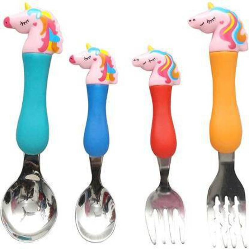 TUSHIKA UNICORN FAMILY THEME STAINLESS STEEL SPOON SET OF 4 FOR KIDS Stainless Steel Cutlery Set(Pack of 4)