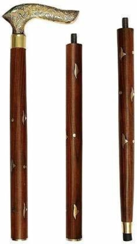 Onekbhalo Wooden Folding Walking Stick 36 Inches - Handcrafted Walking Cane with Brass Handle Walking Stick