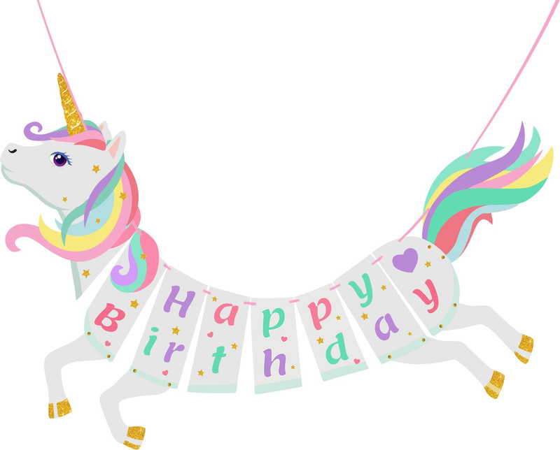 ZYOZI Unicorn Happy Birthday Bunting Banner Unicorn Themed Party Supplies Decorations for Girls Party Favors ( Set of 1) Banner(5 ft, Pack of 1)