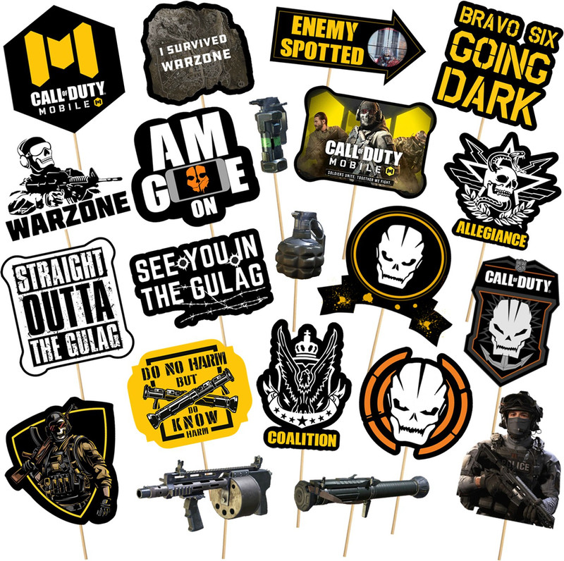ZYOZI Already to Assembly 21 Pcs Call of Duty Theme Photo Booth Props Decoration Boys Birthday Party Supplies / Birthday Photobooth Props for Party Supplies Photo Booth Board(Party, Birthday, Bachelorette)