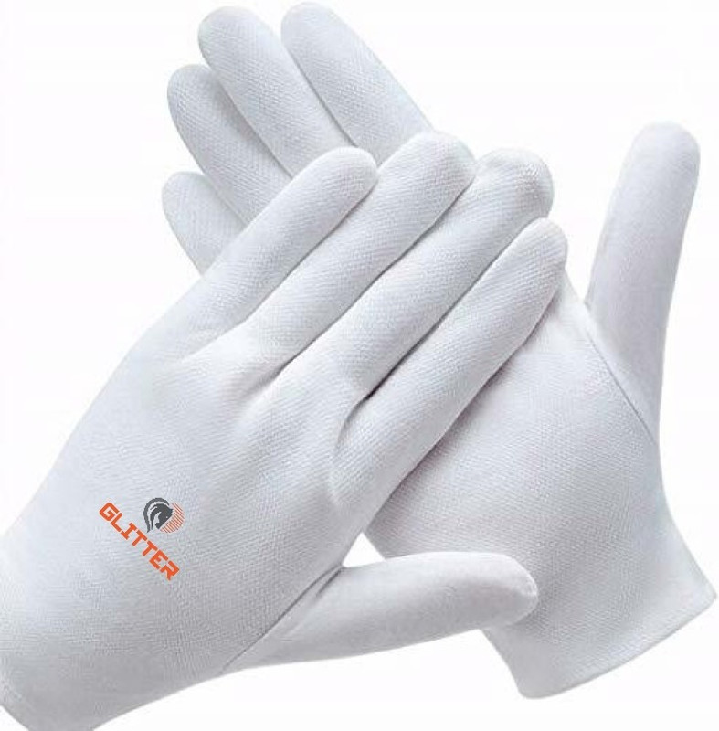 Glitter Cotton Cricket Multipurpose Hand Protect Re-usable Batting Inner Hand Gloves Wicket Keeping Gloves(White)