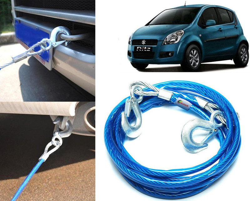 Selifaur 10MT222 - 10mm Heavy Duty 4Mtr 6000kgs Car Auto Full Steel Towing Tow Cable Rope For Ritz Type-1 4 m Towing Cable(Steel, Plastic, 6000 kg Pull Capacity)