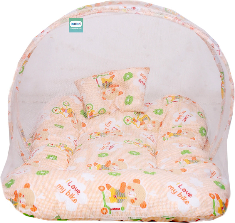 Funtus New Born Baby Mosquito Net Bed With Cushioned Pillow Standard Crib(Fabric, Orange)