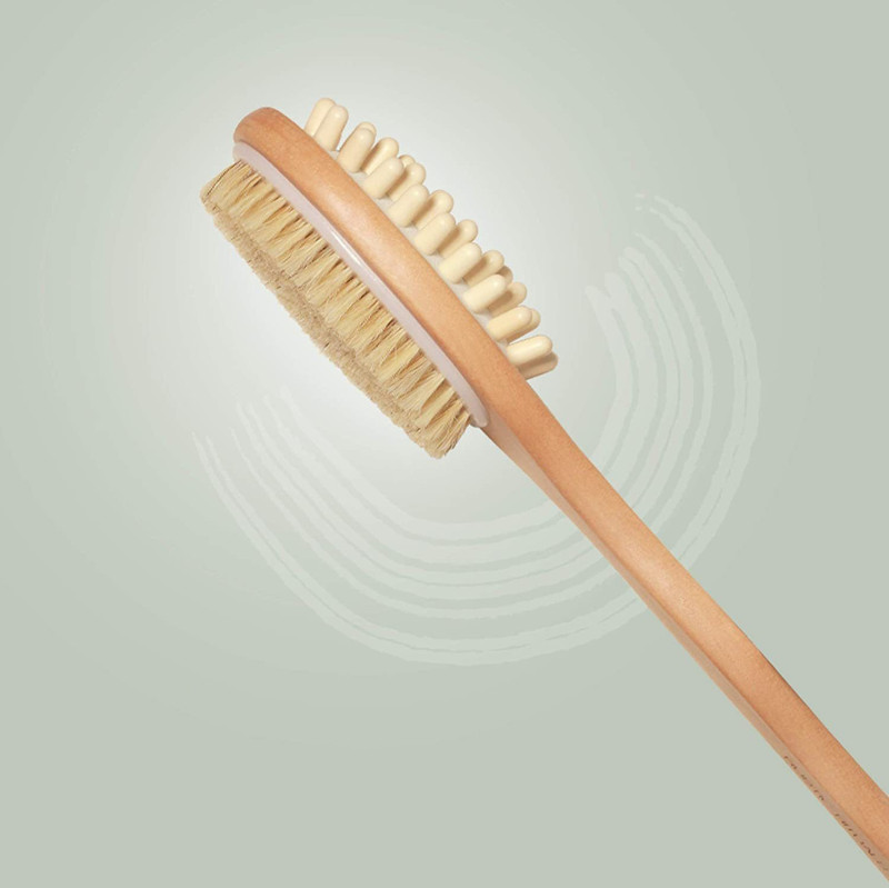 Rustic Rituals RUSTIC Wooden Double Sided Body Brush with Massager and Long Handle | Natural Boar Bristles | Dry Brushing Removes Dead Skin, Treats Cellulite & Stimulates Blood Flow