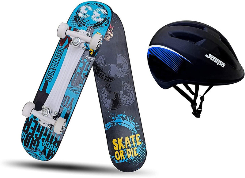 Jaspo Stunt Master Dual Combo 27"x 7" Wooden Skateboard with Helmet Skating Kit