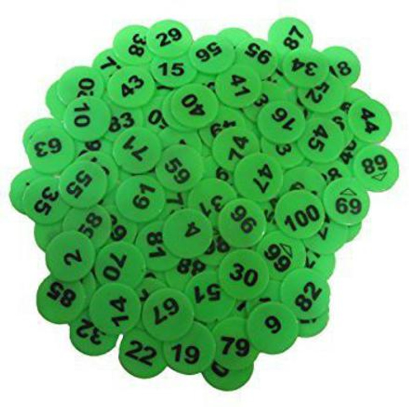 Royals Plastic Numerical Token/Coins Pack of 1 to 100(Green, Black)