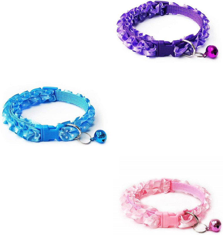 YellowCult 3 Pieces Cat Collars - Unique Frill Design, with Bell, Adjustable Strap, and Safety Release Buckle [Modern Design for Your Cute Cats, Puppies & Small Dogs- Exotic Pink, Blue & Purple] Cat Break Away Collar(20 - 30 cm, Pink, Purple, Blue)