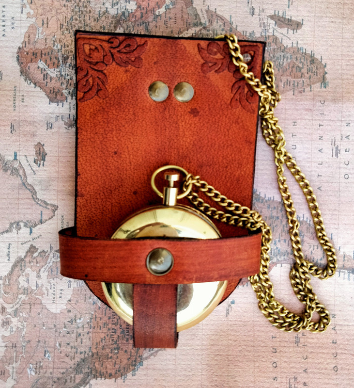 Ascent India Brass push button lid compass pocket with Leather Holder Nautical style Compass(Gold, Brown)
