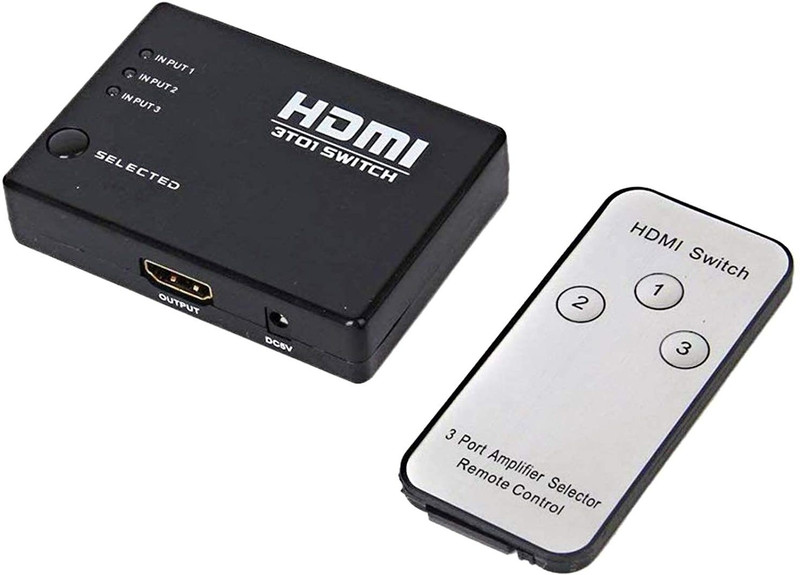 Frackson HDMI Switch Splitter 3-Port 3 in 1 Out Monitor Switch Supports 3D Full HD 1080p High Speed with IR Remote Control Media Streaming Device(Black)