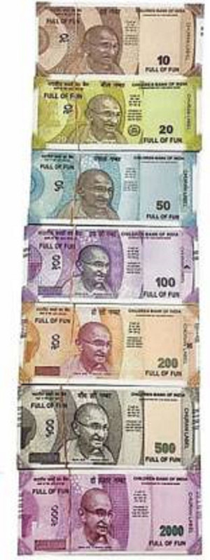 RBB HUB Children Banks DKNBS (Pack of 120 )Dummy learning games & activities Soft Laminated Good Quality Coupons II Notes for Fun Paper Kids churan wale Note Gag Toy Prank Toy 20 each Pcs money toys Gag Toy Dummy Indian Currency Gag Toy (Multicolor) Dummy Indian Currency Gag Toy
