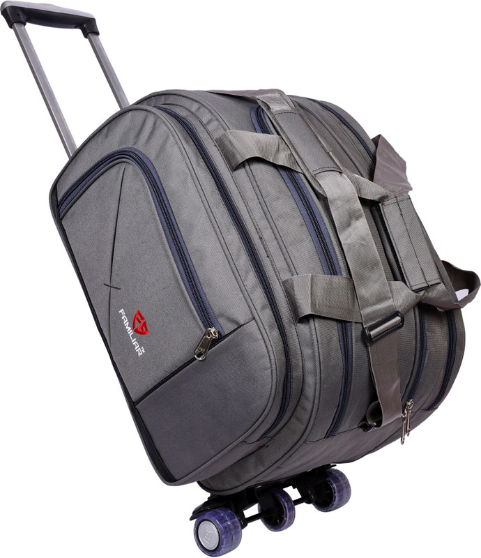 familiar (Expandable) GREY 22 INCH MEDIUM CHECK - IN LUGGAGE TRAVEL BAGS HIGH QUALITY SUPER PREMIUM TRAVEL DUFFEL BAGS UNISEX Duffel With Wheels (Strolley)