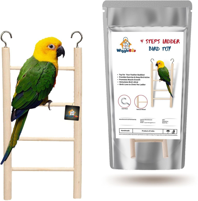 WiggleBoo 28cm Natural Wooden 6 Step Ladder Bird Toy | Climbing, Exercise & Fun | For Medium & Large Birds Wooden Training Aid, Stick For Bird