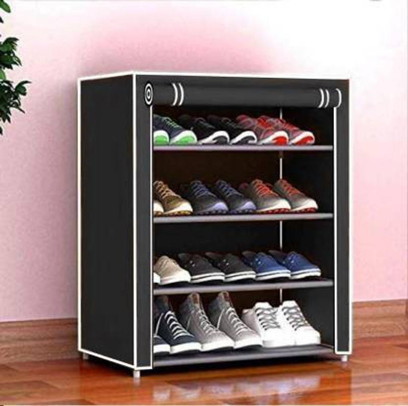 KOnlineShop footwear stand with door & shoe stand Plastic Shoe Stand(Black, 4 Shelves, DIY(Do-It-Yourself))
