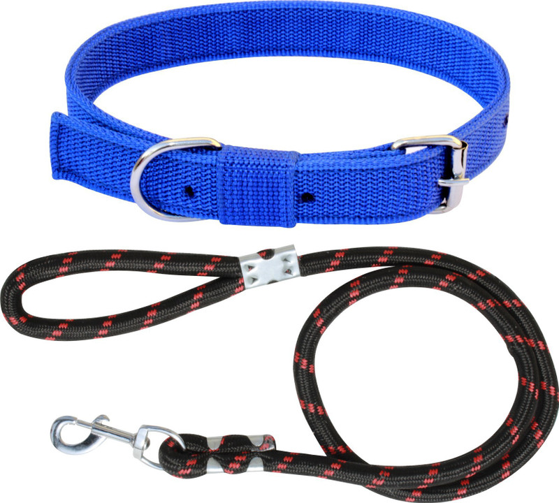 BODY BUILDING GOOD QUALITY BLUE DOG COLLAR WITH COMFORTABLE DOG LEAD Dog Collar & Leash(Medium, black2)