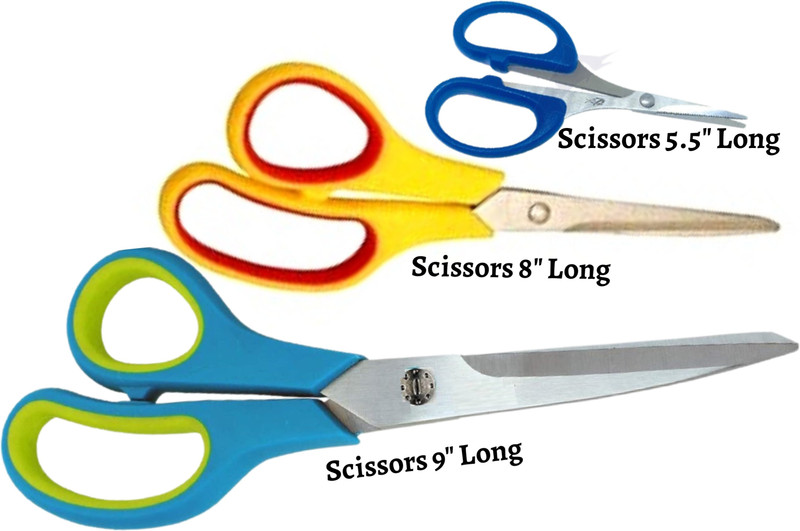 Upyukat Premium Quality Light Weight, Multipurpose Scissor, Sharp Stainless Steel Blades, Easy to Clean Non-Stick Coating, Ergonomic Handles, Best for Fabric/ Cloth, Kitchen and Gardening - Set of 3 Scissors (5.5", 8" & 9" Long) Scissors(Set of 3, Multicolor)