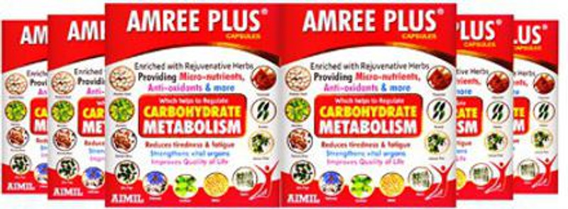 AIMIL Amree Plus Capsules Ayurvedic Diabetes Medicine | Blood Sugar Capsules| Natural Diabetes Care (Pack of 6)(Pack of 6, 120 Capsules)