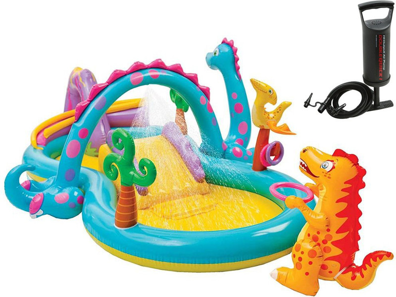 TUSHIKA Inflatable Dinoland Play Center Swimming Pool With inbuilt Water Spray,6 balls and 3 rings & Inflatable dragon Inflatable Pool Accessory WITH PUMP(Multicolor)