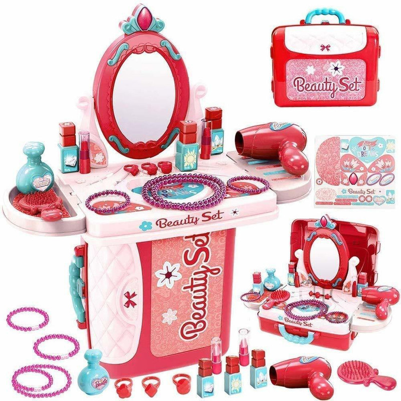 KTRS Beauty Set for Kids Girls Learning Educational Make Up Suitcase Kit with Makeup