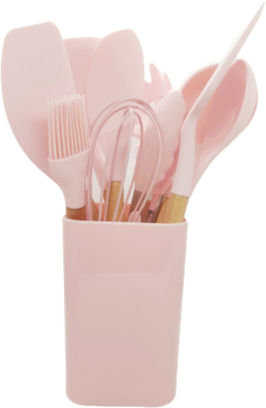 SYGA Silicone Kitchen Spoon Utensil Set, 11 Piece (Grey) Kitchen Tool Set(Pink, Brush, Baking Tools, Spatula, Cooking Spoon)