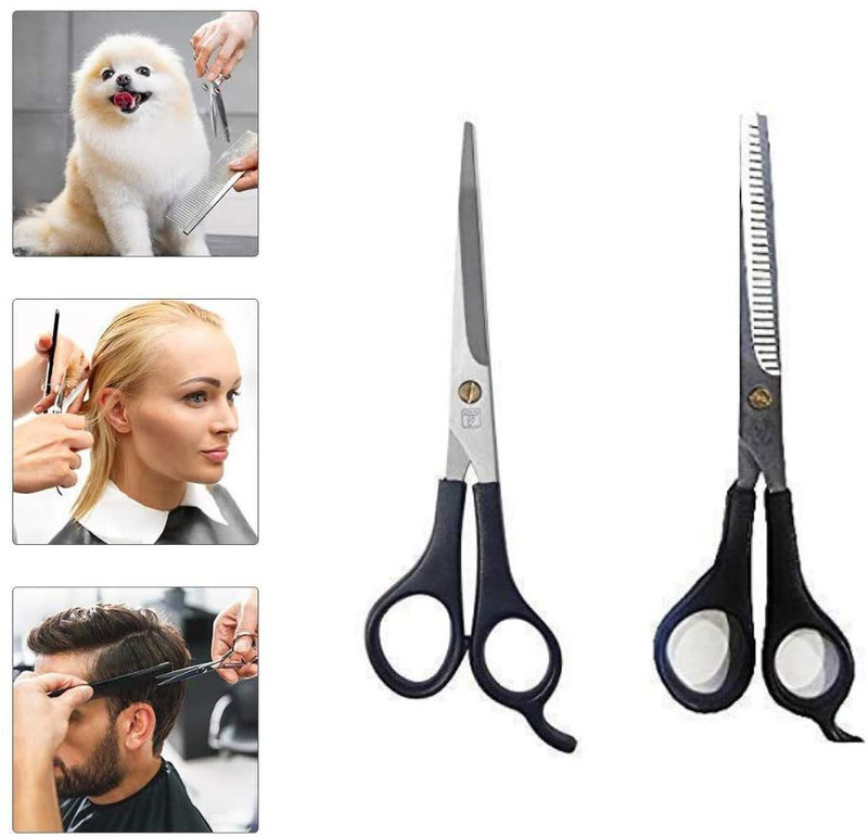 AVEU Stainless Steel Professional Salon Barber Hair Cutting & Thinning Scissors Hairdressing Styling Tool Including Beard Care. (Combo Scissor) Scissors (Set of 2, Black) Scissors(Set of 2, 627364)