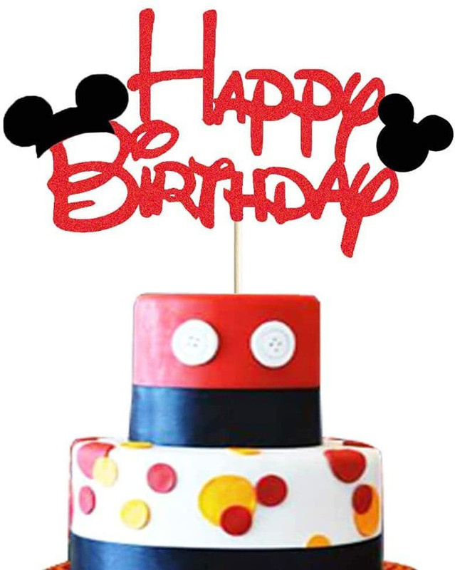 Festiko TM Mickey Mouse Theme Happy Birthday Red and Black Cake Topper(Multicolor Pack of 1)