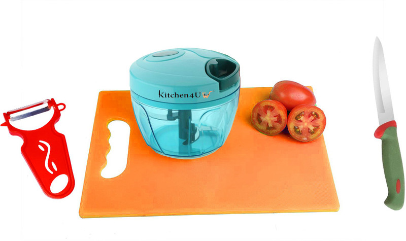 Kitchen4U ThdChopper GreenKnife SmallPeeler ChoppingBoard Kitchen Tool Set(Cutting Board, Knife, Chopper, Peeler)