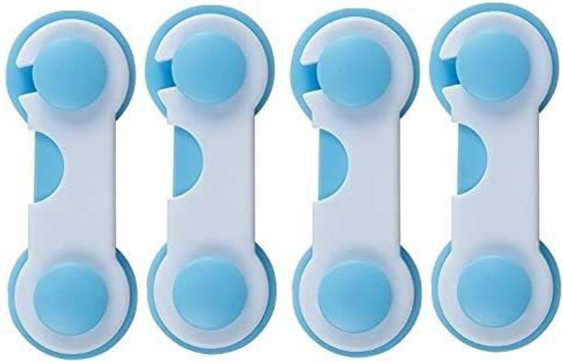 Mopslik Baby Safety Child Proofing Cabinet / Drawer Locks - Pack Of 4(Blue - White)