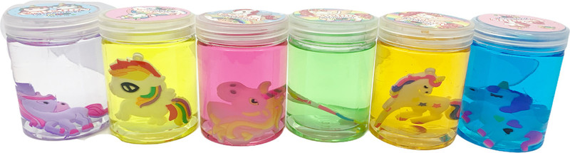 GLAZU Unicorn Mud Slime with Unicorn Character (Pack of 6 slimes) Multicolor Putty Toy