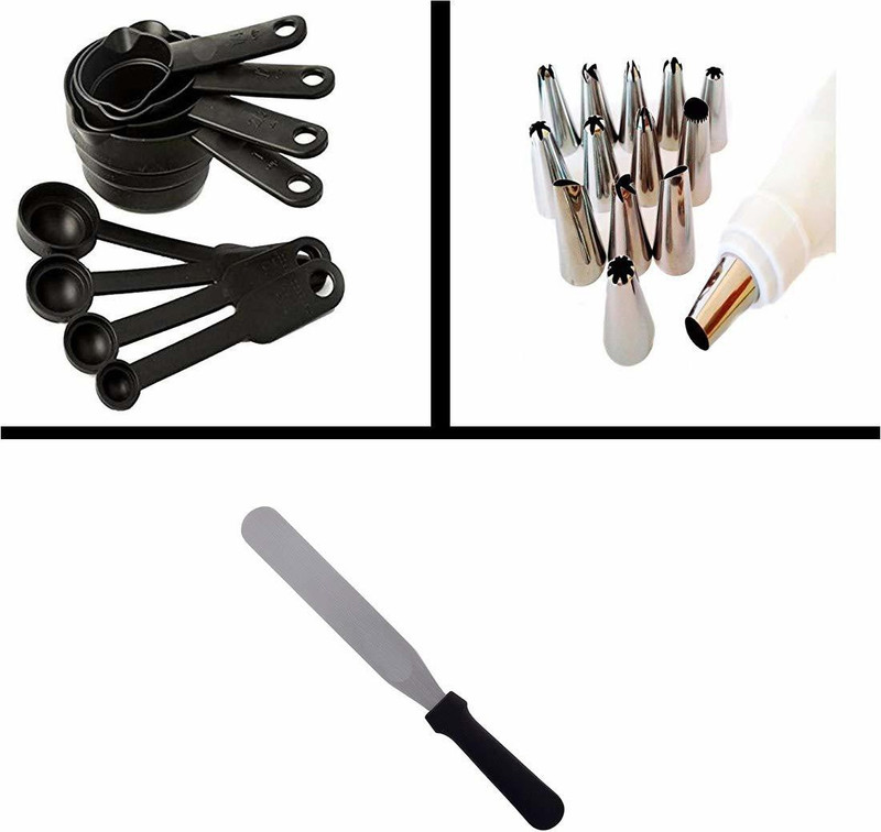 H&M Store 8pc Measuring Cup Spoon, 12pc Decorating Icing Nozzle, 1pc Icing Piping Bag (Pack of 22) Kitchen Tool Set(Multicolor, Baking Tools)