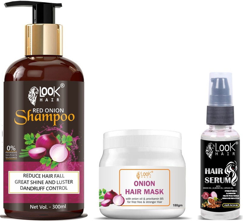look hair Onion Hair Shampoo, Hair Serum & Hair mask 3 in 1 Combo Hair Package(3 Items in the set)