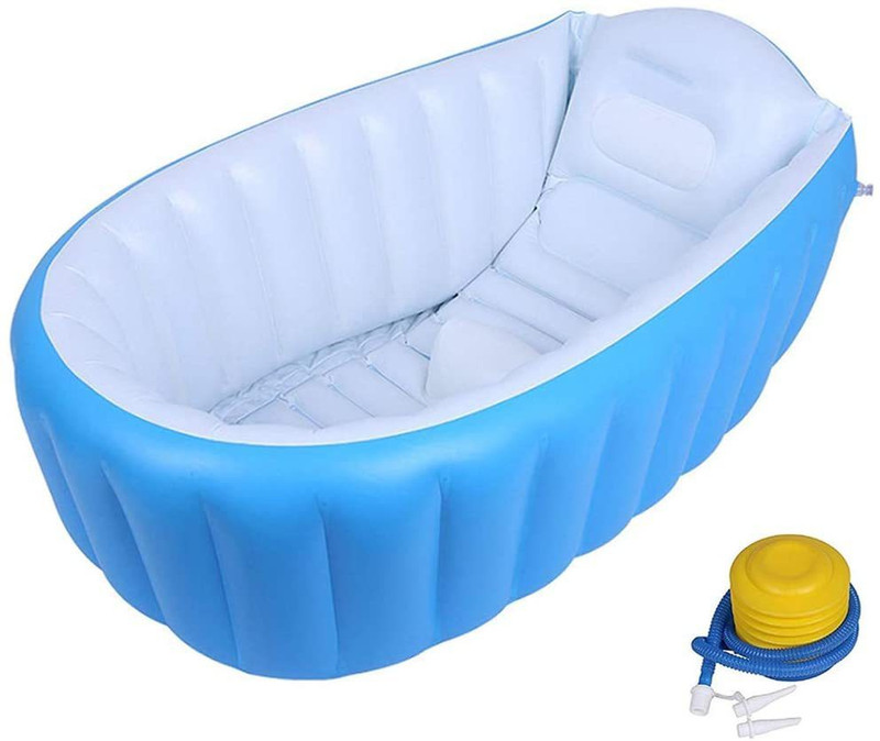 HOPZ Inflatable Baby Bath Tubs for New Born Babies ( Imported - BPA FREE ) Inflatable Swimming Pool with Pump Inflatable Swimming Pool, Swimming Safety Tube, Pool Accessory(Blue)