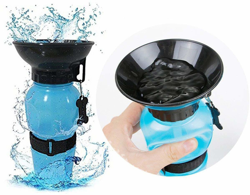 Flipco Dog Water Bowl Bottle Sipper Portable Aqua Dog Travel Water Bottle Bowl 18-oz Dog Bottle Auto Dog Mug for Pets (500 ml Blue) Rectangular Plastic Pet Bowl NA Plastic Pet Bowl & Bottle(500 ml Blue)