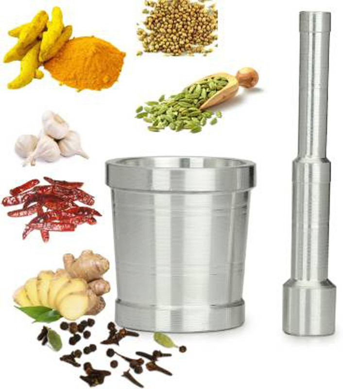 Indoselection High Quality Mortar & Pestle Imam Dasta Ohkli Musal Kharal Khalbatta Okhli Masher Masher size 8.89 CM Mortar & 14.9 CM Pestle Aluminium Masher (Pack of 2) Aluminium Masher(Pack of 2)