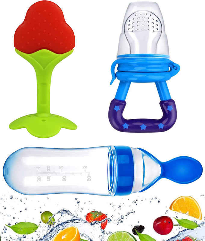 HIKIPO Presents High Quality Fruit Nibbler juicer Silicone Spoon Bottle with Teether Teether and Feeder(Blue)