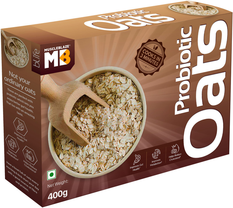 MUSCLEBLAZE Probiotic Oats, Good For Gut Health, Healthy Breakfast Cereal For Adults, 400 grams Box