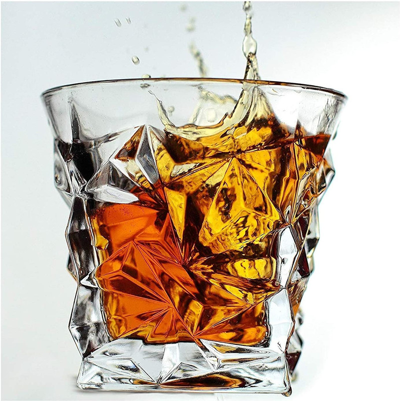 VLKMK (Pack of 4) Crystal Cut Diamond Imported Whiskey Glasses Set (Wine Glasses, 300 ML) Diamond Cut Seamless Transparent Whiskey Glass (pack of 4) Glass Set Whisky Glass(300 ml, Glass, Clear)