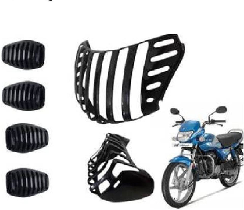 Bullkartzone Complete Plastic Grill Set of Headlight, Indicator & Taillight for HF Deluxe (Black, Set of 6) Bike Headlight Grill(Black)