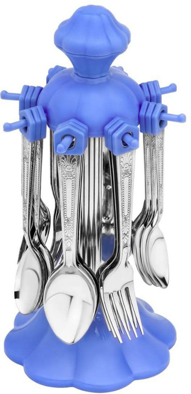 Finner Blue Round Stand Cutlery Set with Storage Box/Spoon Set/Spoon Stand for Kitchen and Dining 24 Pieces Stainless Steel Cutlery Set Plastic, Stainless Steel Cutlery Set (Pack of 1) Plastic, Stainless Steel Cutlery Set (Pack of 25) Steel Cutlery Set(Pack of 25)