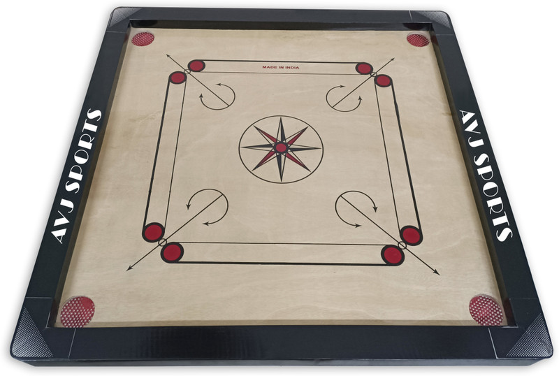 AVJ HIGH GLOSS WOODEN CARROM BOARD 26 INCH WITH COINS, STRIKR, CAROM POWDER BOARD GAME 26 cm Carrom Board(Brown)