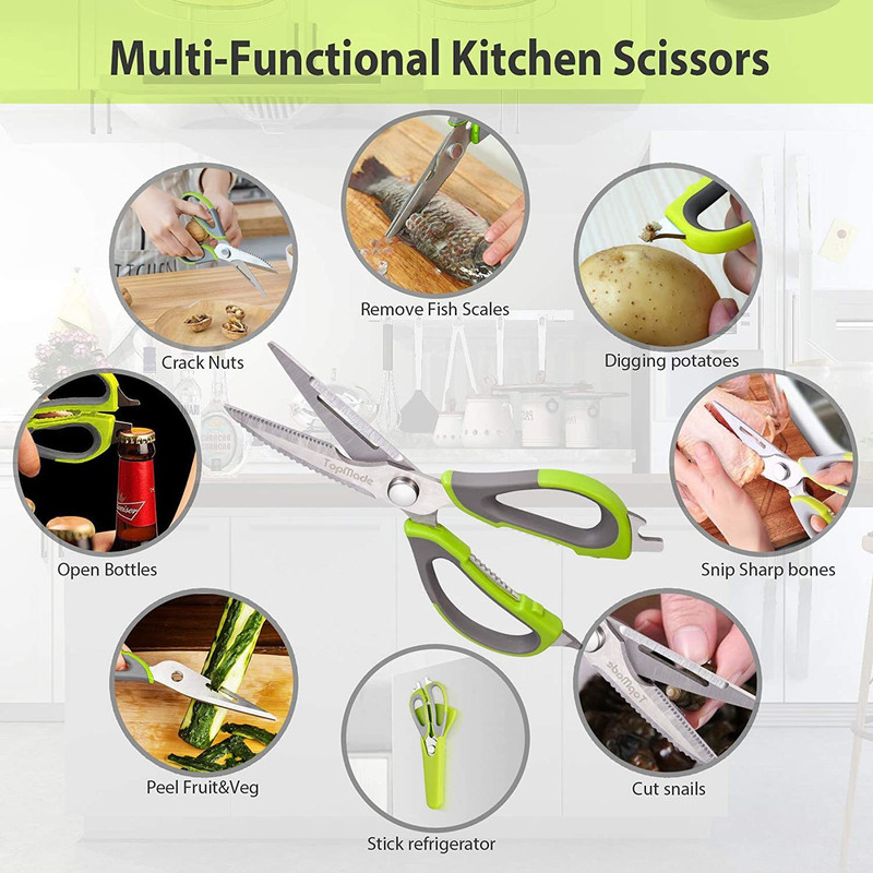 Khargadham Multipurpose Heavy Duty Dishwasher Safe Scissors for Chicken Poultry Fish Herbs Stainless Steel All-Purpose Scissor(Green, Grey, Pack of 1)