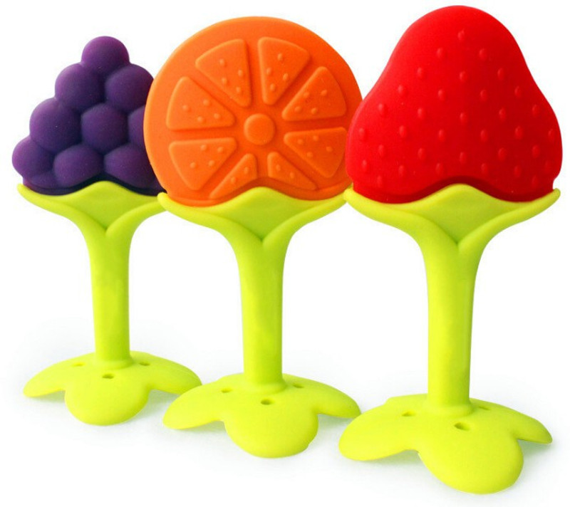 croox New Fruit Shape Baby Teether Baby Dental Care Strengthening Tooth Training Baby Teething Toys Food Grade Silicone Teether - Pack of 3 Teether(Multicolor)