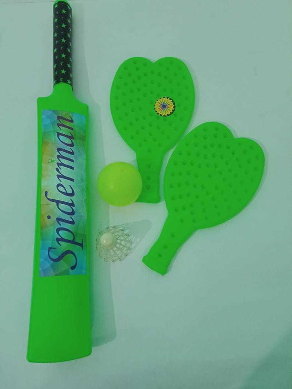 DURGA JI PLASTIC BAT & RACKET SUPER COMBO - GREEN & RED Cricket Bat