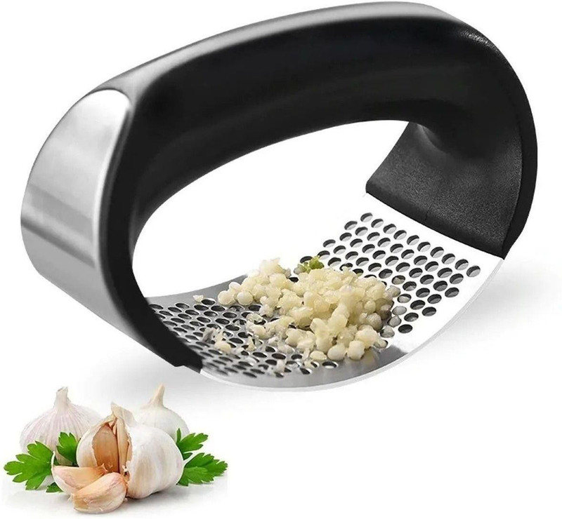 SASHTI COLLECTION Stainless Steel and Plastic Portable Garlic Crusher Ginger Mincer Squeezer Press Rocker Kitchen Chopper with Handle, Garlic Press Mincer Kitchen Tool Accessries Garlic Press(Black)