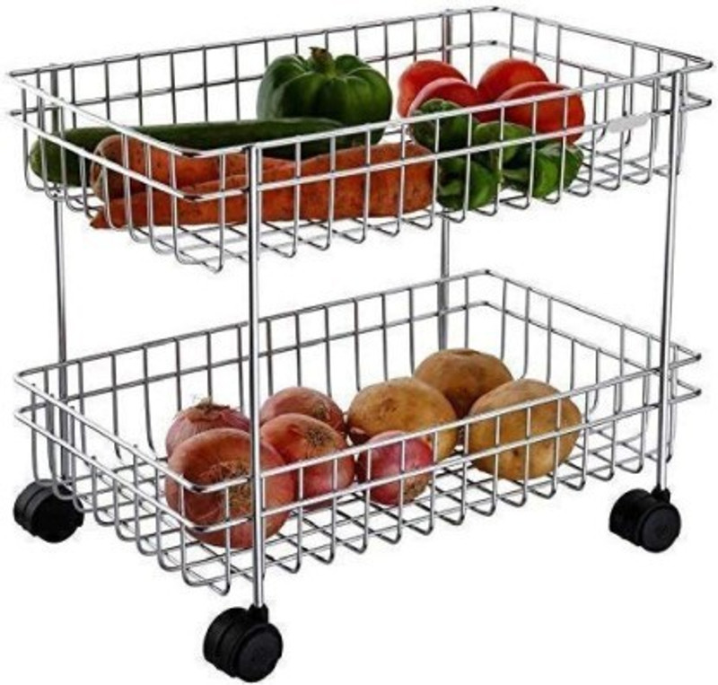 ADMIN INDUSTRIES Fruit and Vegetable Stand Basket Trolley Onion Potato storage rack Stainless Steel Kitchen Trolley(Pre-assembled)