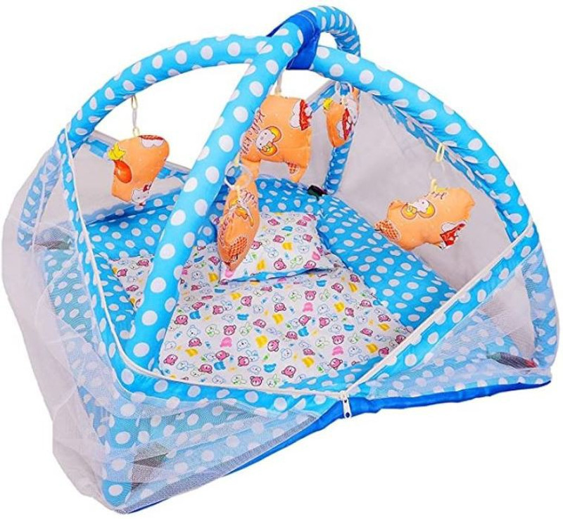 Hanu Enterprises Baby Kick and Play Gym with Mosquito Net and Baby Bedding Set Polyester Washable Infants Mosquito Net(Blue, Tent)