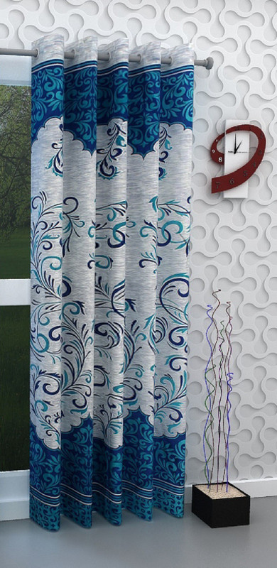 Flipkart SmartBuy 210 cm (7 ft) Door Polyester Semi Transparent Curtain Single Curtain(Blue, Printed)