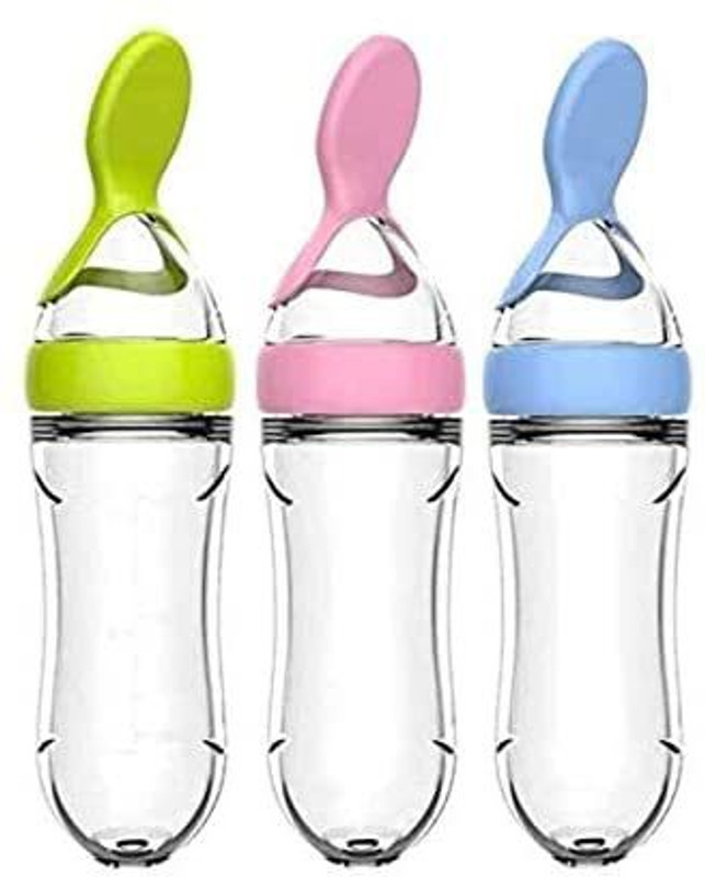 Onisha 90ML Newborn Baby Feeding Bottle Toddler Safe Silicone Squeeze Feeding Pak of 3  - Silicone(Multicolor)