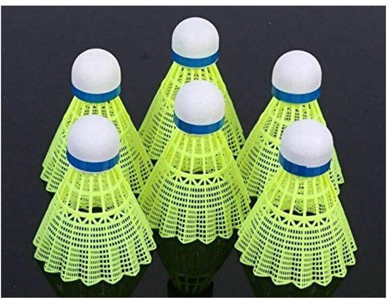 Spocco Green Cap Nylon Shuttlecock Nylon Shuttle - Green, White(Medium, 77, Pack of 12)