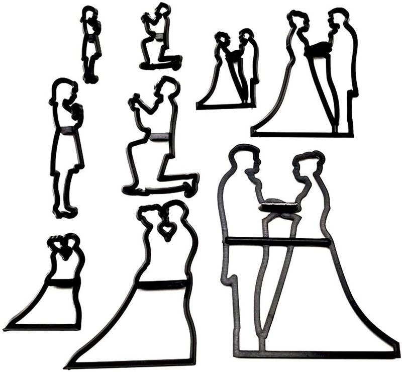 HOMEBAKERS MART lastic Silhouette Couple Fondant Cutters for Engagement, Anniversary,Wedding� Cookie Cutter(Pack of 9)